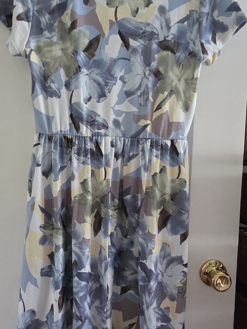 WOMAN'S floral Blue & Cream Short-Sleeve Dress